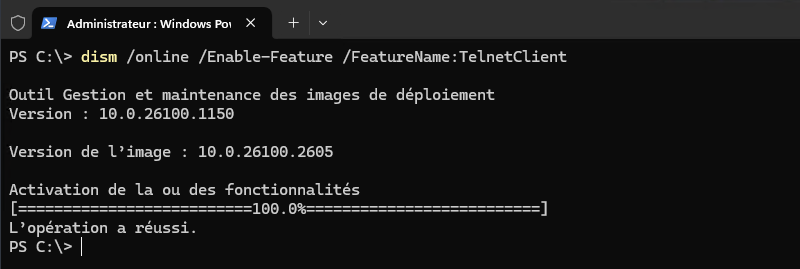 Installer le client Telnet avec DISM sur Windows