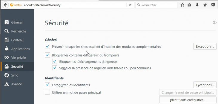 Activation du mot de passe principal (Master Password) dans Firefox