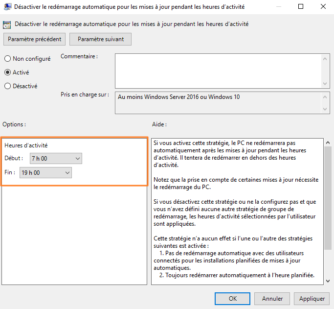 GPO - Heures d'activité Windows Update