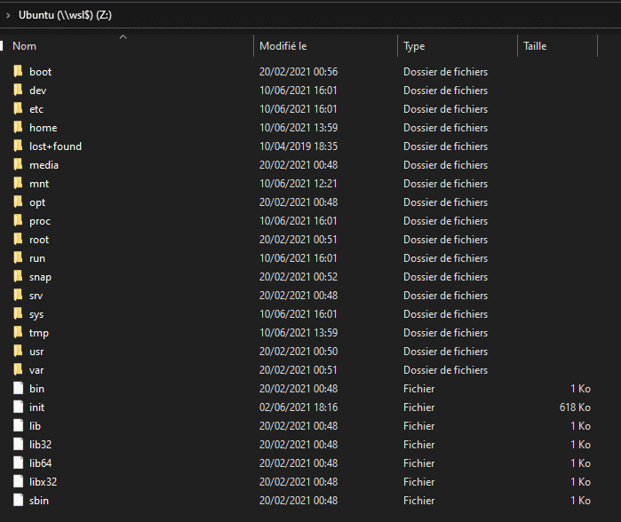 Aperçu du partage \\wsl$\Ubuntu