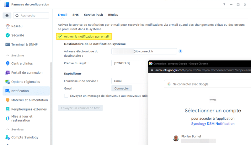 Activer les notifications par e-mail dans DSM