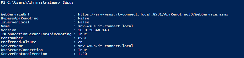 API WSUS - Connexion