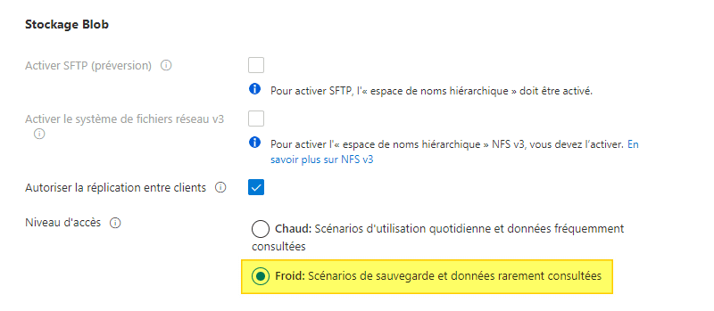 Microsoft Azure - Stockage froid pour la sauvegarde