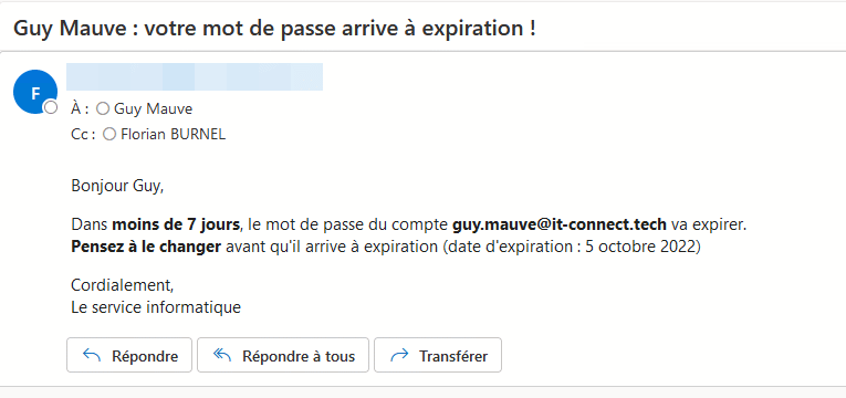 Notification e-mail - Expiration mot de passe Active Directory