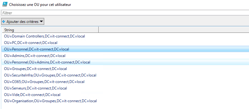 PowerShell - Selectionner OU avec Out-GridView