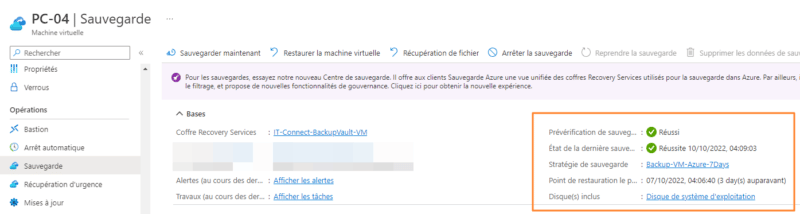 Azure Backup - Etat sauvegarde VM