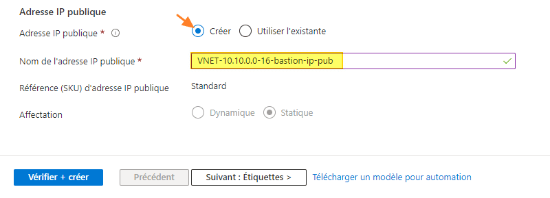Azure Bastion - Attribuer une adresse IP publique