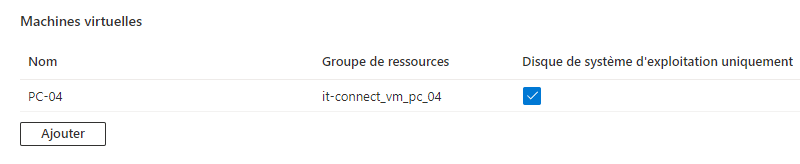 Azure VM Backup - Disque OS uniquement