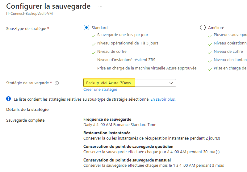 Azure VM Backup - Sauvegarde basée sur une stratégie