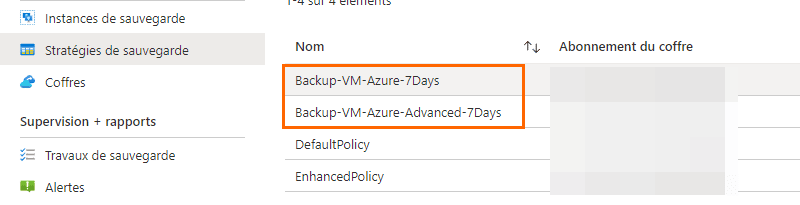 Azure VM Backup - Stratégies standard et avancée