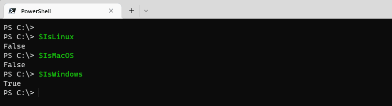 PowerShell - Variables isWindows isLinux isMacOS