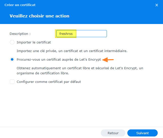 Synology - Ajouter un certificat Lets Encrypt