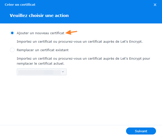 Synology - Ajouter un nouveau certificat