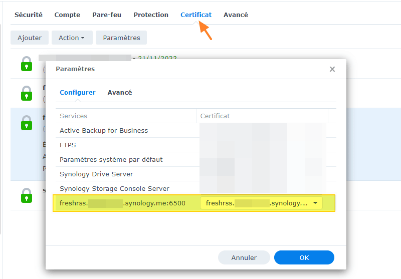 Synology - Associer le certificat au reverse proxy