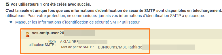 Amazon SES - Identifiants SMTP