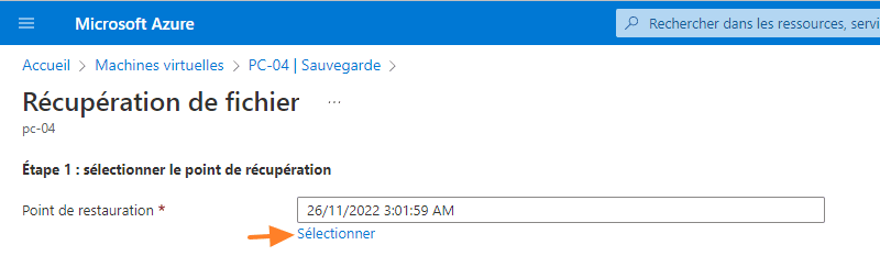 Azure Backup - Restaurer des fichiers - Etape 2