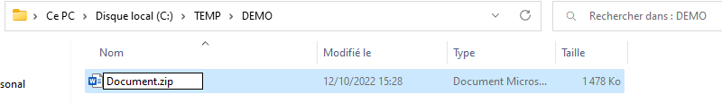 Document Word - Renommer DOCX en ZIP