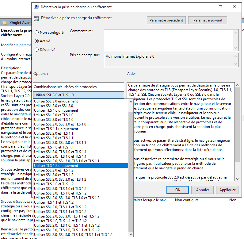 IE - TLS - GPO - Désactiver la prise en charge du chiffrement