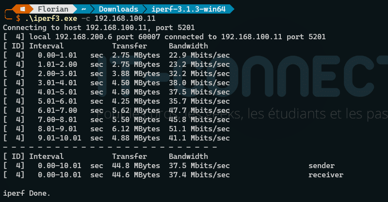 Tests de débit Windows avec iperf - Exemple 1