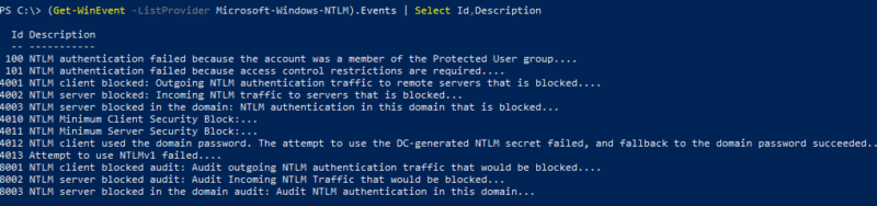 Get-WinEvent NTLM