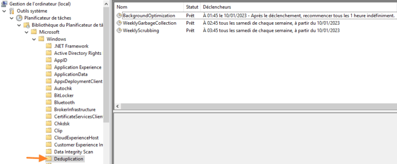 Déduplication - Tâches planifiées - Windows Server