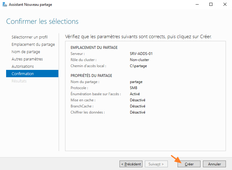 Windows Server 2022 - Créer un partage SMB - Etape 7
