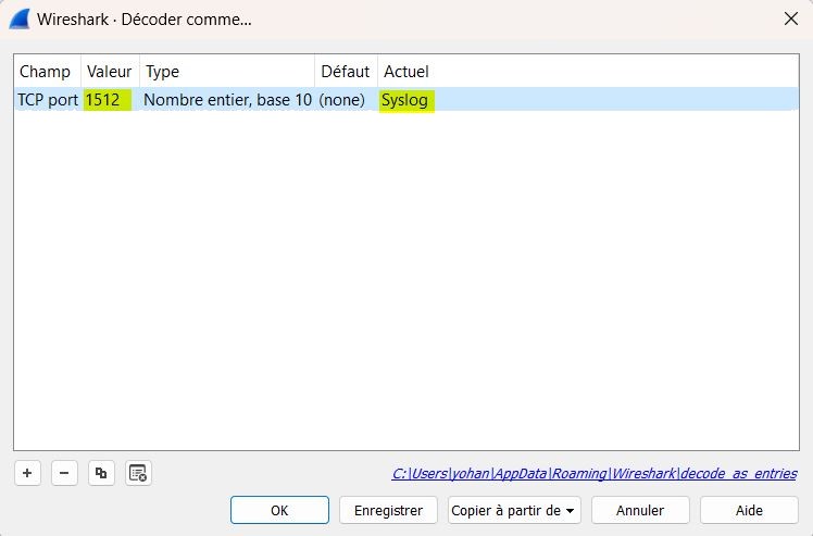 Wireshark - Décoder comme - Config terminée