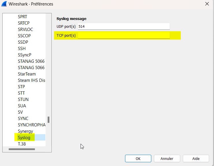 Wireshark - Personnaliser le protocole syslog