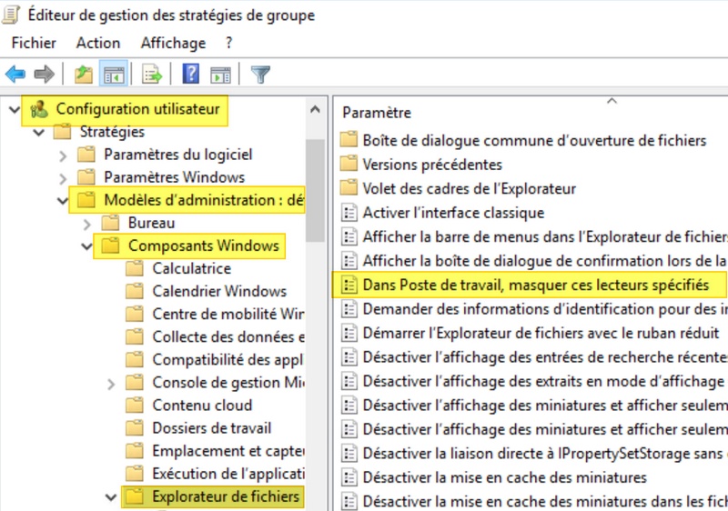 GPO - Paramètres pour masquer les lecteurs Windows