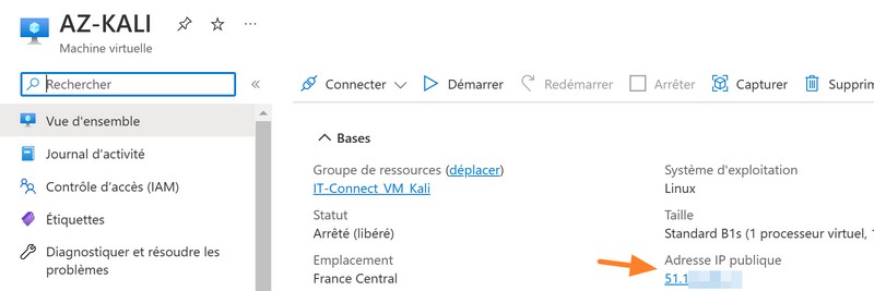 Kali Linux - Azure - Afficher IP publique