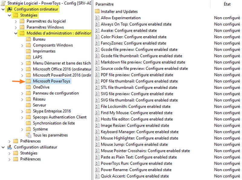 Configurer PowerToys par GPO