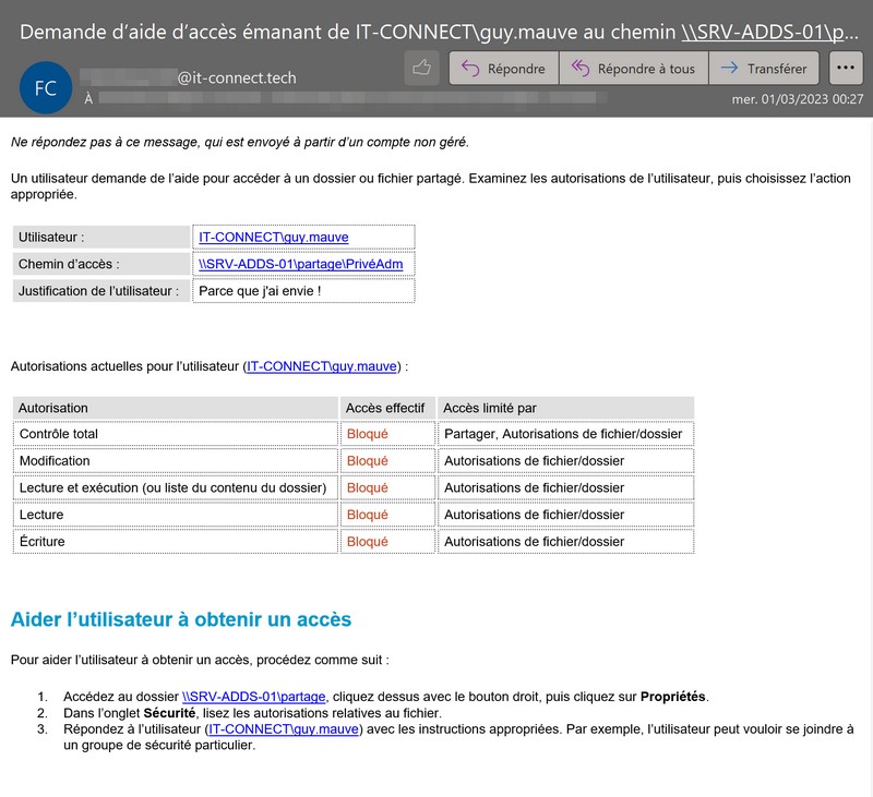 FSRM - Assistance accès refusé sur dossier - Etape 6