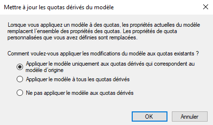 FSRM - Mettre à jour les quotas dérivés du modèle