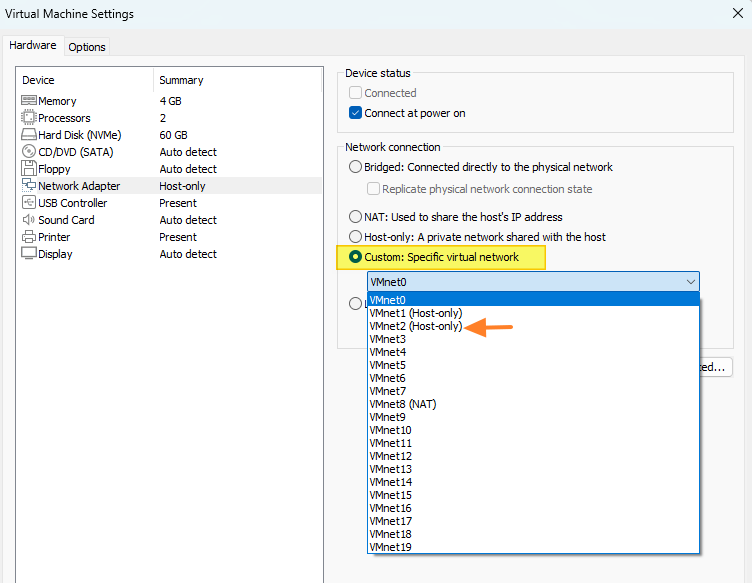 VMware Workstation Pro - Custom virtual network