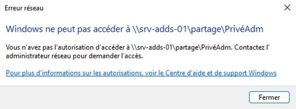 Windows - Personnaliser message erreur accès refusé partage