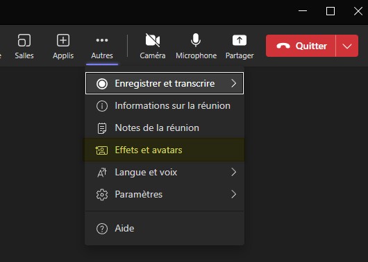 Microsoft Teams - Effets et avatars