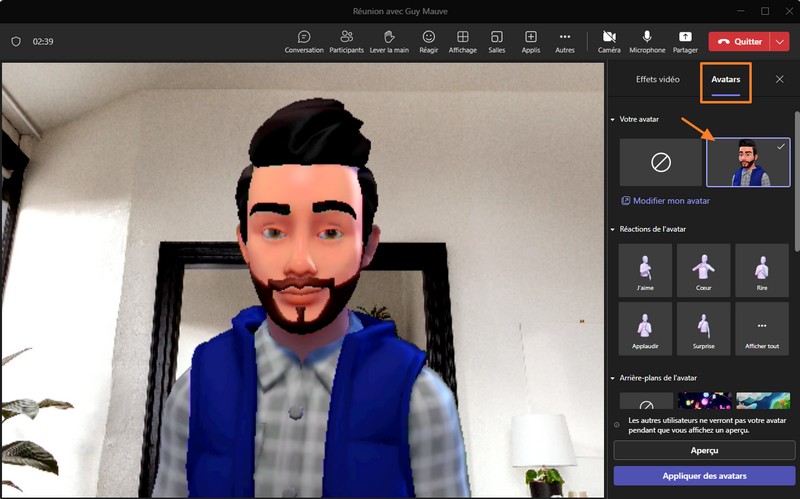 Microsoft Teams - Utiliser avatar 3D