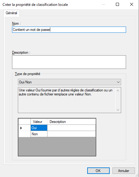 Classification FSRM - Créer une propriété locale - 2