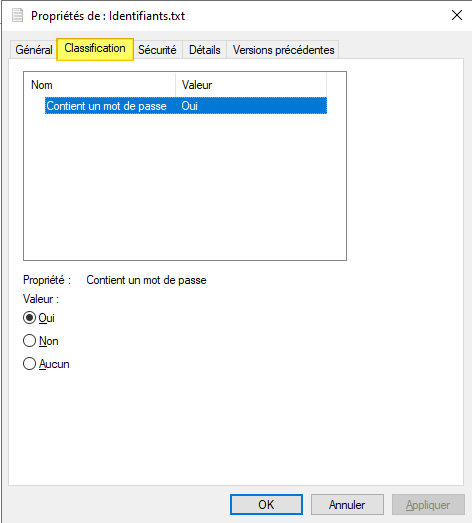 FSRM - Fichier classifié - Nouvelle propriété