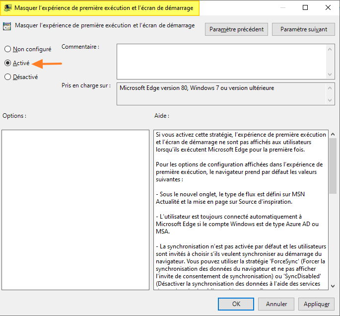 GPO Microsoft Edge - Masquer expérience première exécution