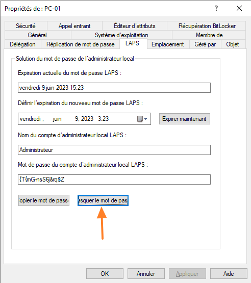 Windows LAPS - Afficher mot de passe dans AD