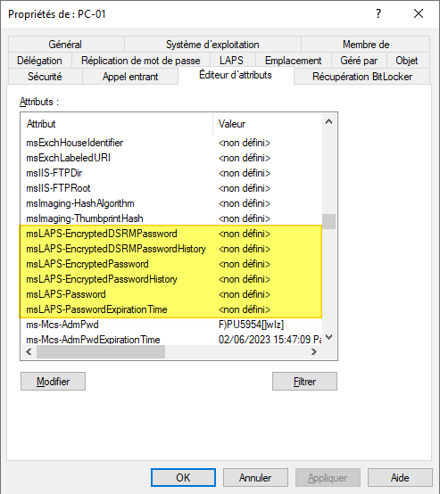 Windows LAPS - Attributs AD nouvelle version