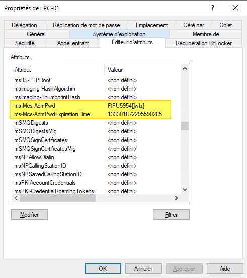 Windows LAPS - Attributs AD version Legacy