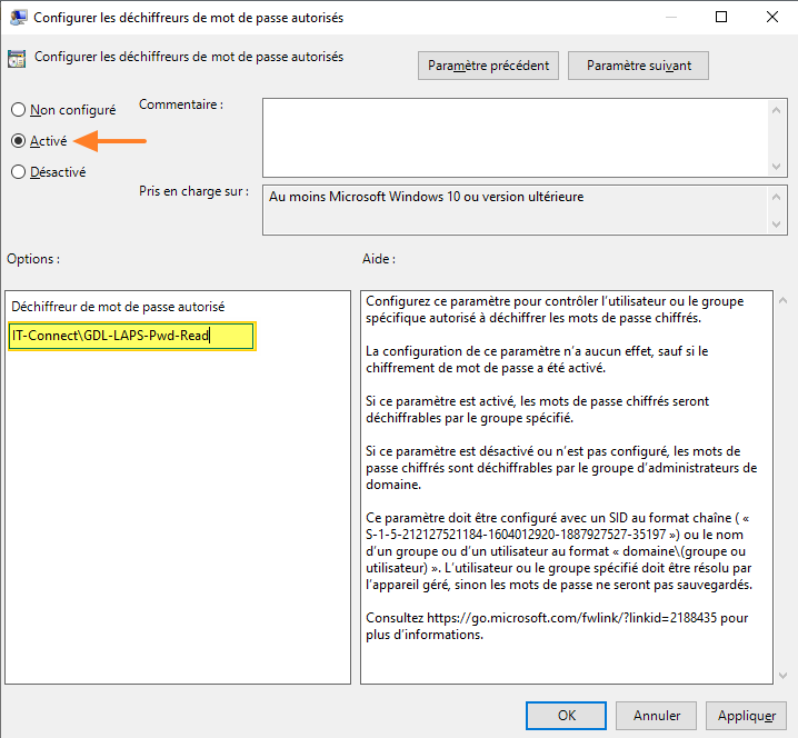 Windows LAPS - GPO - Configurer les déchiffreurs de mot de passe autorisés