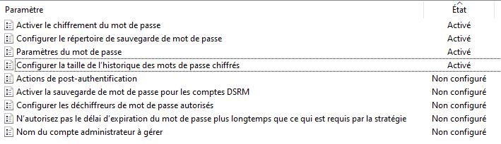 Windows LAPS - GPO - Etat des paramètres