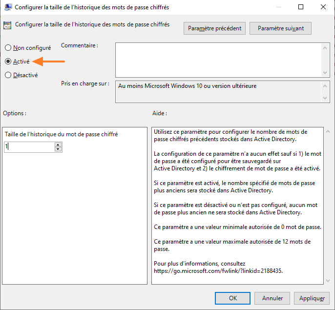 Windows LAPS - GPO - Historique des mots de passe