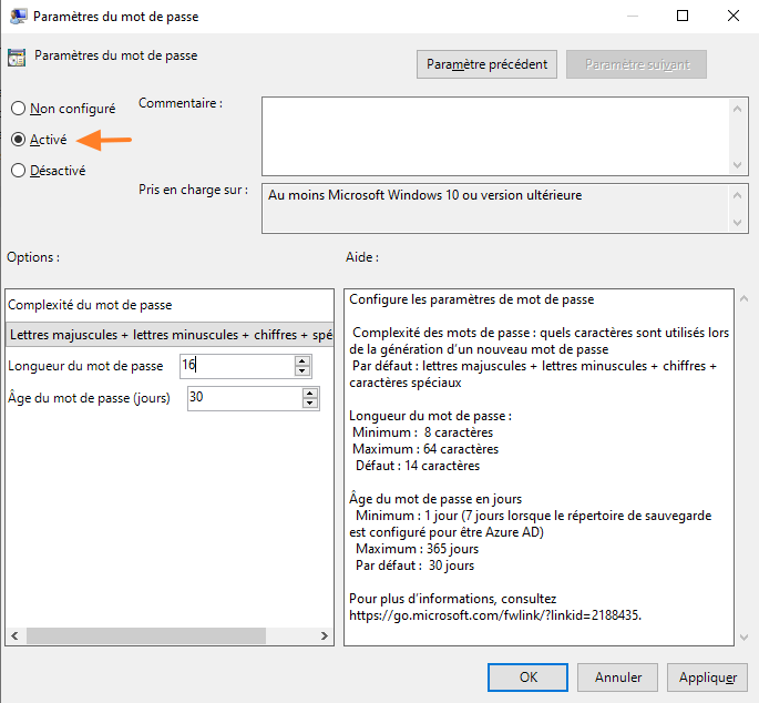 Windows LAPS - GPO - Paramètres du mot de passe