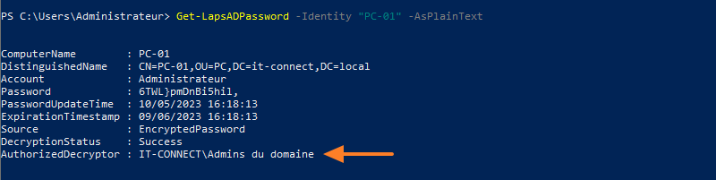 Windows LAPS - Get-LapsADPassword - Admins du domaine