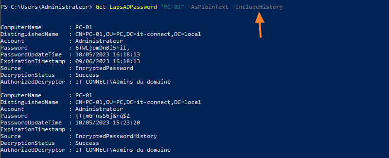 Windows LAPS - Historique des mots de passe (PowerShell)