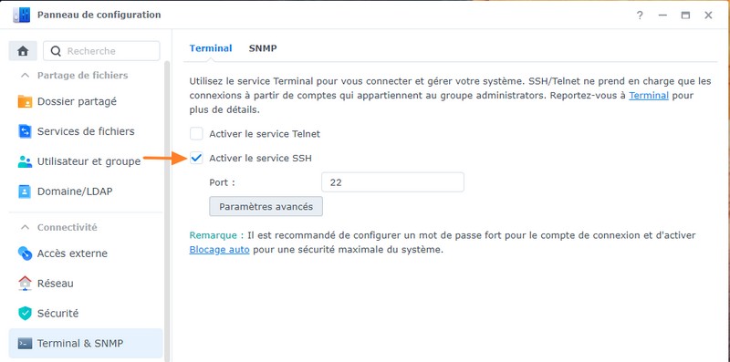 Activer le SSH sur un NAS Synology